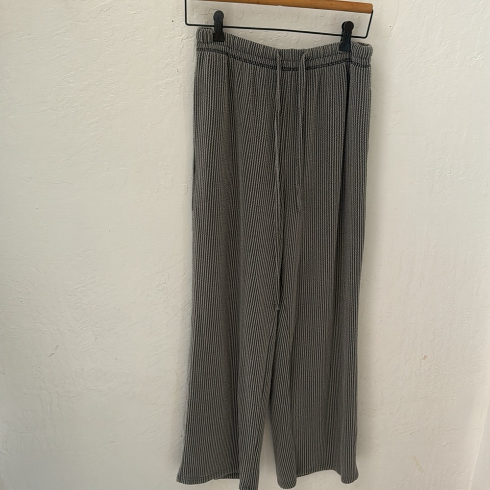 Gray White Ribbed Cap Sleeve Lounge Set M - Picture 4 of 6
